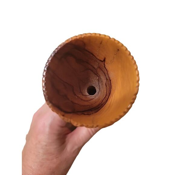 Gorgeous 6” Vintage Carved Hand Made Turned Burl Wood Bud Vase - Picture 5 of 12